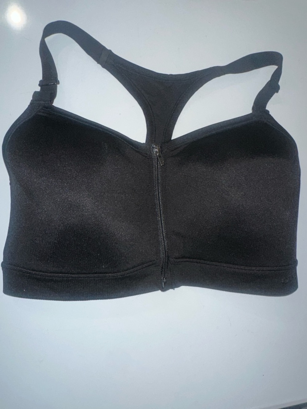 PINK Victoria's Secret Black Front-Zip Racerback Sports Bra Sz M-DD